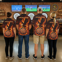 Load image into Gallery viewer, Fire Flame Eagle Red-Blue Cracked Dartboard Men Darts 1/4-Zip Shirt Custom Dart League Shirts NYN2644
