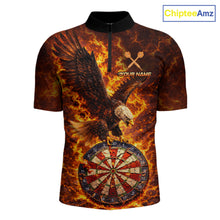 Load image into Gallery viewer, Fire Flame Eagle Red-Blue Cracked Dartboard Men Darts 1/4-Zip Shirt Custom Dart League Shirts NYN2644