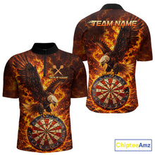 Load image into Gallery viewer, Fire Flame Eagle Red-Blue Cracked Dartboard Men Darts 1/4-Zip Shirt Custom Dart League Shirts NYN2644
