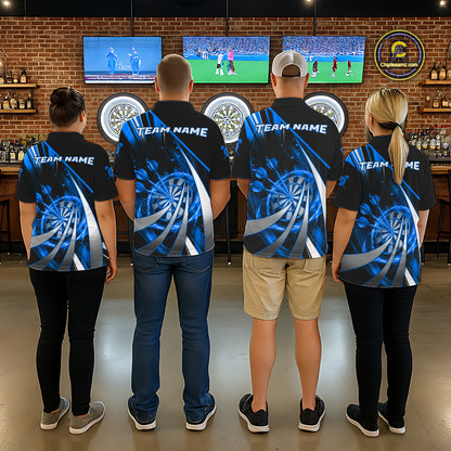 Custom Blue Flaming Dartboard & Arrow Men Darts Polo & 1/4-Zip Shirts Dart Team Jerseys NYN2799