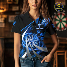 Load image into Gallery viewer, Custom Blue Flaming Dartboard &amp; Arrow Women Darts Polo &amp; 1/4-Zip Shirts Dart Team Jerseys NYN2799