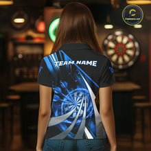 Load image into Gallery viewer, Custom Blue Flaming Dartboard &amp; Arrow Women Darts Polo &amp; 1/4-Zip Shirts Dart Team Jerseys NYN2799