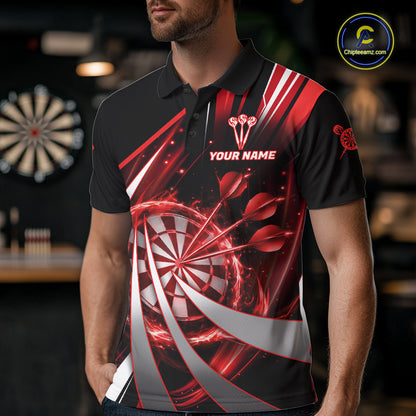 Custom Red Flaming Dartboard & Arrow Men Darts Polo & 1/4-Zip Shirts Dart Team Jerseys NYN2800