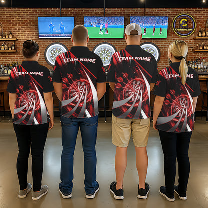 Custom Red Flaming Dartboard & Arrow Women Darts Polo & 1/4-Zip Shirts Dart Team Jerseys NYN2800