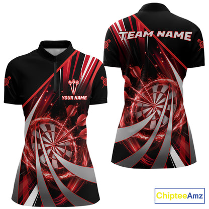 Custom Red Flaming Dartboard & Arrow Women Darts Polo & 1/4-Zip Shirts Dart Team Jerseys NYN2800