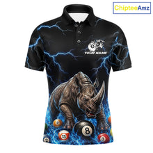 Load image into Gallery viewer, Funny rhino billiard 8 ball pool shirt for men custom thunder lightning billiard jersey blue