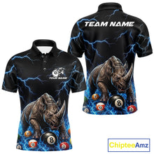 Load image into Gallery viewer, Funny rhino billiard 8 ball pool shirt for men custom thunder lightning billiard jersey blue