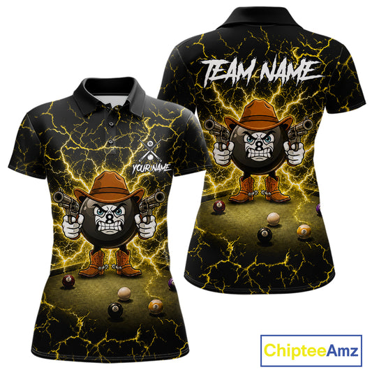 Billiard 8 ball cowboy funny pool shirt for women custom thunder yellow team attire