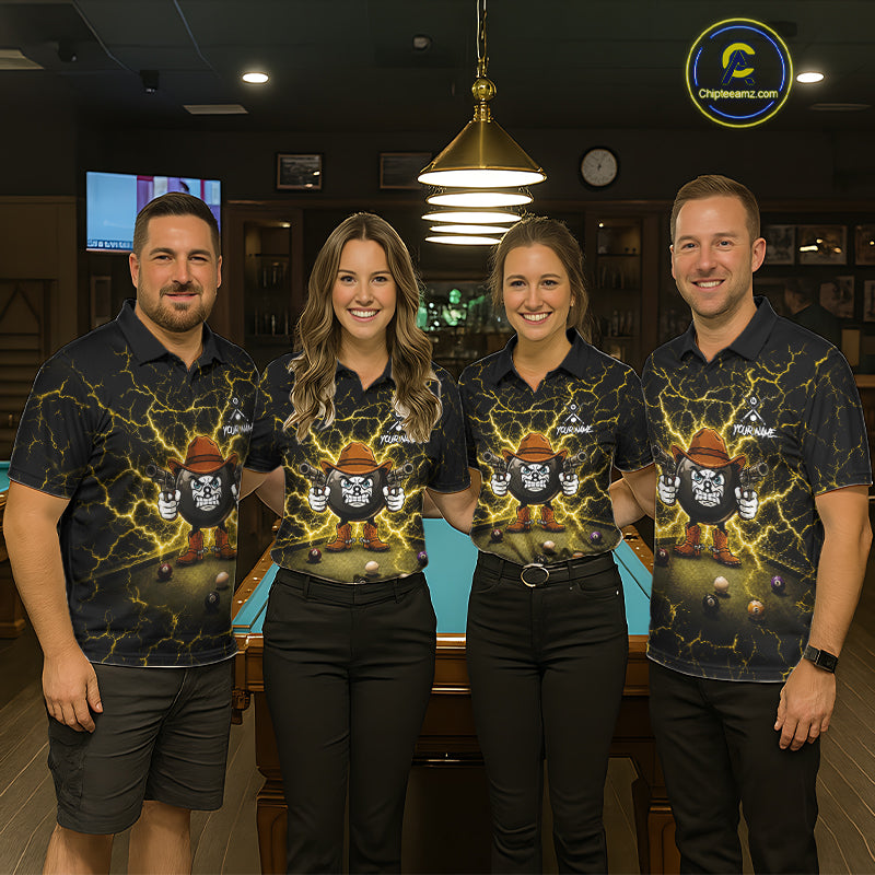 Billiard 8 Ball Cowboy Funny Pool Shirt For Women Custom Thunder Yellow Team Billiard Attire NYN3443