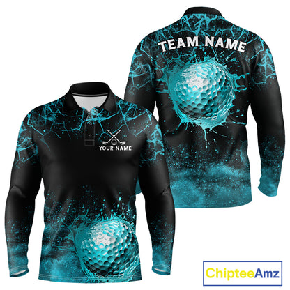 Teal Splatter Golf Ball Mens Golf Polo Shirt Customize Golf Gifts For Men Golf Tournament Shirt NYN4001