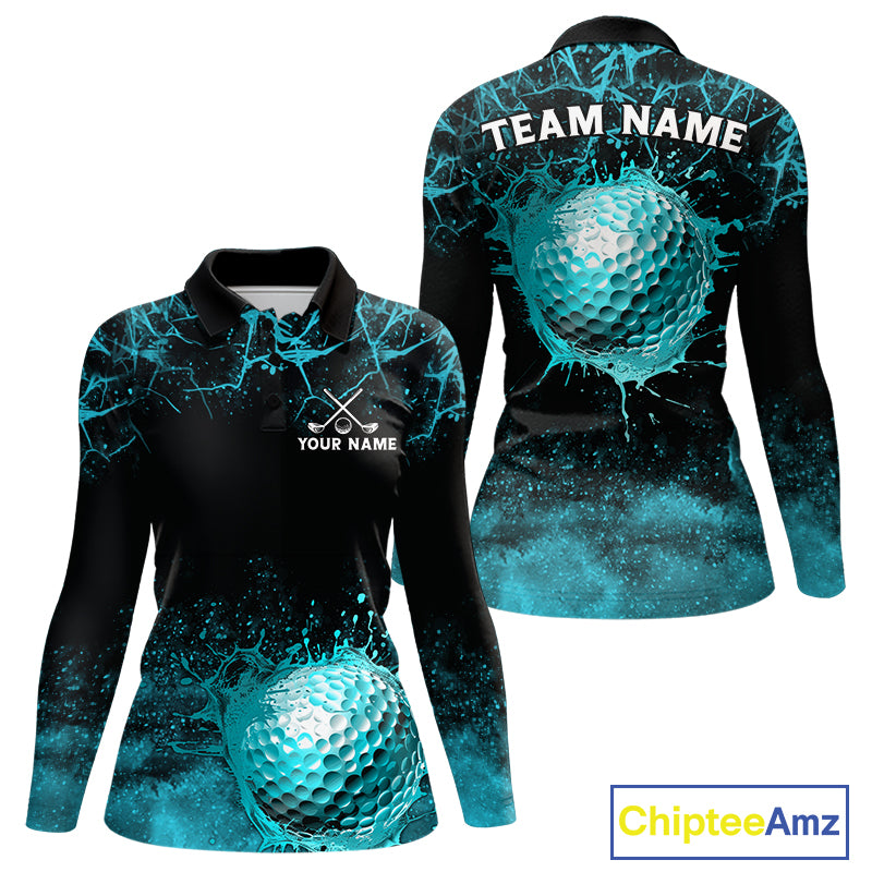Teal Splatter Golf Ball Womens Golf Polo Shirt Customize Golf Gifts For Women Golf Tournament Shirt NYN4001