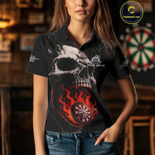 Load image into Gallery viewer, Custom Red Flames Skull Dartboard Dart Women Polo Shirt Grunge Dart Team Jerseys NYN1613