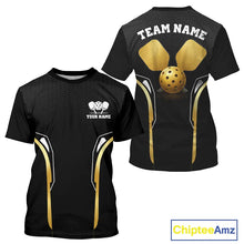 Load image into Gallery viewer, Custom Black &amp; Gold Pickleball Paddle &amp; Ball Team Jerseys Pickleball League Shirts For Men NYN2157