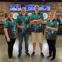 Load image into Gallery viewer, Teal Tribal Cracked Crown Skull Dartboard Women Darts 1/4-Zip Shirt Custom Dart League Shirt NYN2648
