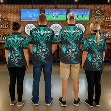 Load image into Gallery viewer, Teal Tribal Cracked Crown Skull Dartboard Women Darts 1/4-Zip Shirt Custom Dart League Shirt NYN2648
