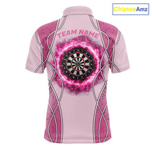 Load image into Gallery viewer, Personalized Grunge Pink Flaming Dartboard Men Darts Polo &amp; 1/4-Zip Shirts Dart Team Jerseys NYN2810