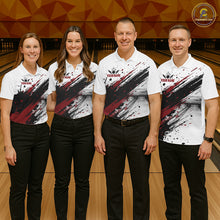 Load image into Gallery viewer, Black And Red Splatter Paint Bowling Ball &amp; Pins Shirts Custom Team Bowling Attire For Men NYN3446