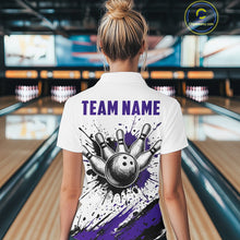 Load image into Gallery viewer, Black And Purple Splatter Paint Bowling Ball &amp; Pins Shirts Custom Team Bowling Attire For Men NYN3448
