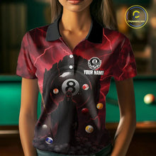Load image into Gallery viewer, Red Multi-Skull 8 Ball Pool Women Polo &amp; 1/4-Zip Team Shirt Custom Billiard Ball &amp; Cue Gifts NYN2435