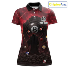 Load image into Gallery viewer, Red Multi-Skull 8 Ball Pool Women Polo &amp; 1/4-Zip Team Shirt Custom Billiard Ball &amp; Cue Gifts NYN2435