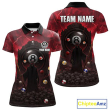 Load image into Gallery viewer, Red Multi-Skull 8 Ball Pool Women Polo &amp; 1/4-Zip Team Shirt Custom Billiard Ball &amp; Cue Gifts NYN2435