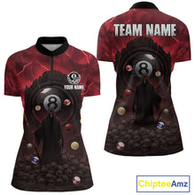 Load image into Gallery viewer, Red Multi-Skull 8 Ball Pool Women Polo &amp; 1/4-Zip Team Shirt Custom Billiard Ball &amp; Cue Gifts NYN2435