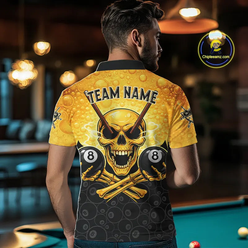 Funny Beer & Skull 8 Ball Pool Billiard Team Shirt For Men Custom 3D Billiard Balls Jerseys NYN2439