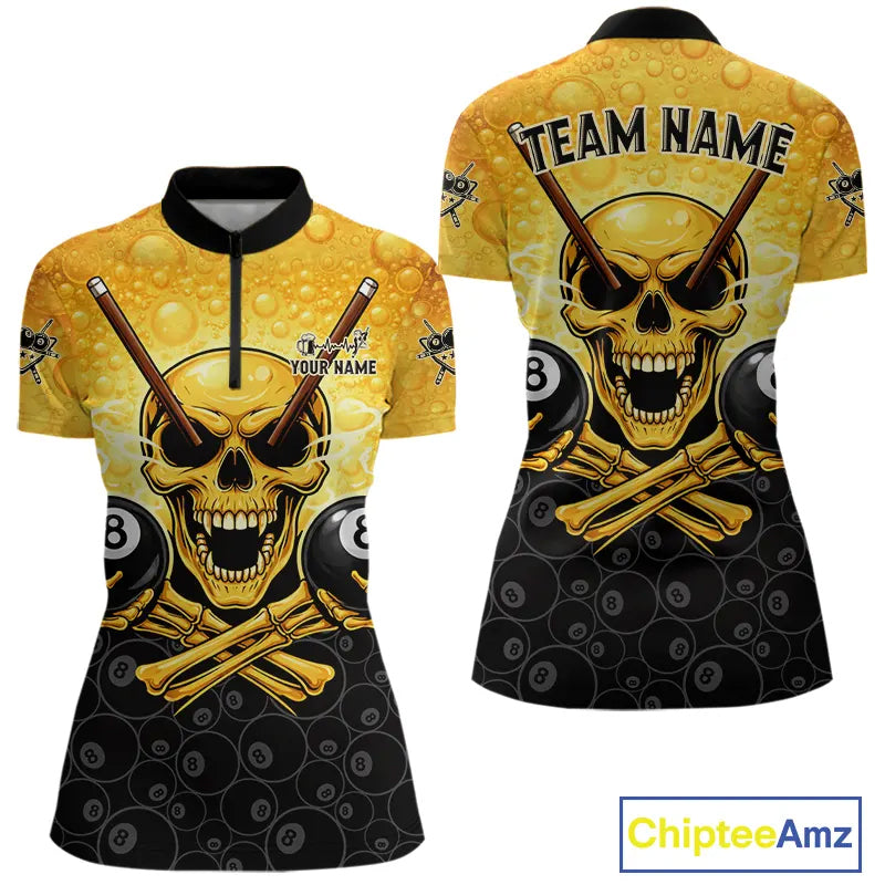 Funny Beer & Skull 8 Ball Pool Billiard Team Shirt For Women Custom 3D Billiard Balls Jerseys NYN2439