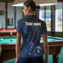 Load image into Gallery viewer, Blue Flames 8 Ball Pool Billiard Team Shirt For Women Custom Grim Reaper Billiard Balls Jerseys NYN2440