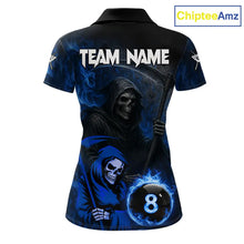 Load image into Gallery viewer, Blue Flames 8 Ball Pool Billiard Team Shirt For Women Custom Grim Reaper Billiard Balls Jerseys NYN2440