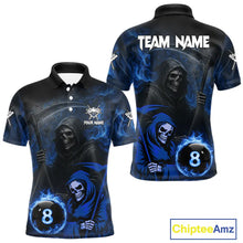 Load image into Gallery viewer, Blue Flames 8 Ball Pool Billiard Team Shirt For Men Custom Grim Reaper Billiard Balls Jerseys NYN2440