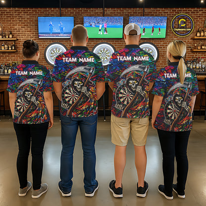 Graffiti Grim Reaper Dartboard & Arrow Darts Polo Shirt For Men Custom Funny Dart Team Shirt NYN2658
