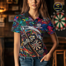 Load image into Gallery viewer, Graffiti Grim Reaper Dartboard &amp; Arrow Darts Polo Shirt For Women Custom Funny Dart Team Shirt NYN2658