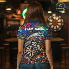 Load image into Gallery viewer, Graffiti Grim Reaper Dartboard &amp; Arrow Darts Polo Shirt For Women Custom Funny Dart Team Shirt NYN2658