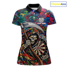 Load image into Gallery viewer, Graffiti Grim Reaper Dartboard &amp; Arrow Darts Polo Shirt For Women Custom Funny Dart Team Shirt NYN2658