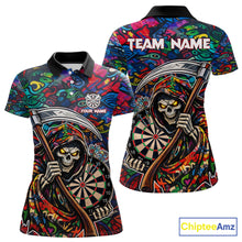Load image into Gallery viewer, Graffiti Grim Reaper Dartboard &amp; Arrow Darts Polo Shirt For Women Custom Funny Dart Team Shirt NYN2658