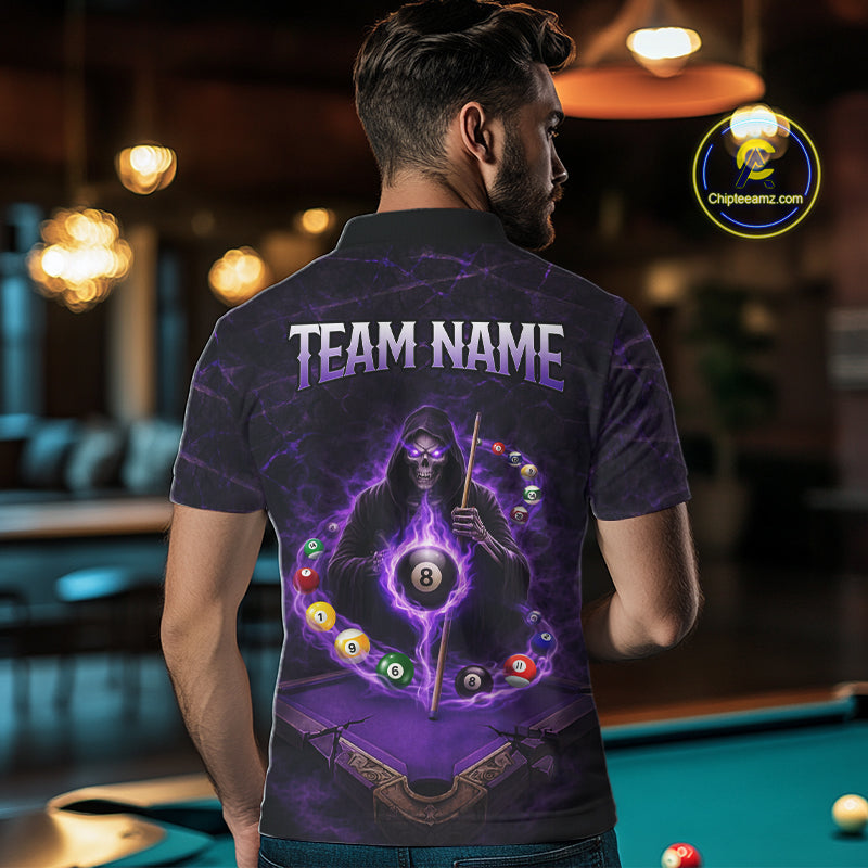 Grunge Grim Reaper Billiard Pool Men Billiard Shirts Custom Flame 8 Ball Pool Billiard Team Jerseys NYN3015