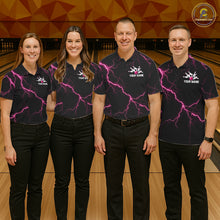 Load image into Gallery viewer, Thunder Lightning Women Bowling Shirt Custom Pink Splatter Bowling Ball &amp; Pins Team Shirts NYN3192