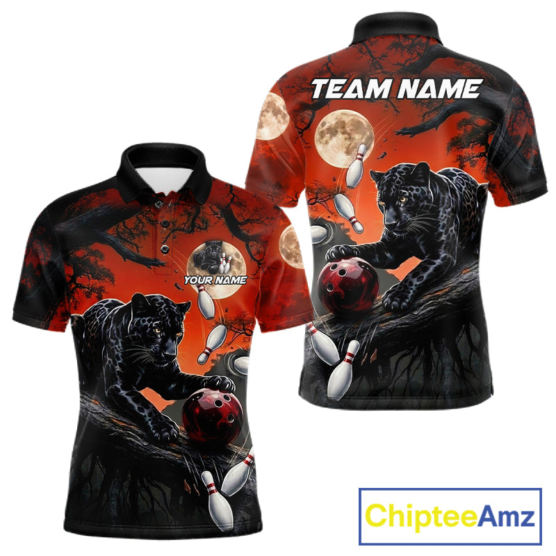 Men's black red panther bowling polo shirt custom bowling team jersey mockup