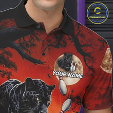 Load image into Gallery viewer, Man wearing black red panther bowling shirt custom bowling apparel