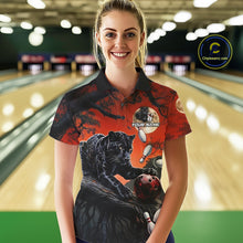 Load image into Gallery viewer, Womens Black Funny Panther Bowling Shirts Custom Black &amp; Red Bowling Team Polo 1/4-Zip Jersey NYN3459