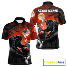 Load image into Gallery viewer, Men's black red panther bowling polo shirt custom bowling team jersey mockup