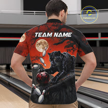 Load image into Gallery viewer, Man wearing black red panther bowling shirt custom bowling apparel