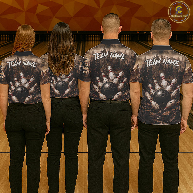 Funny deer bowling team shirts custom grunge forest bowling jerseys