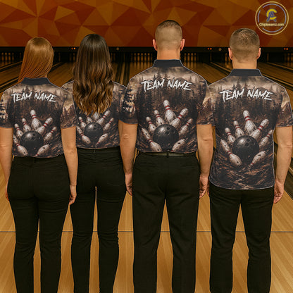 Funny deer bowling team shirts custom grunge forest bowling jerseys