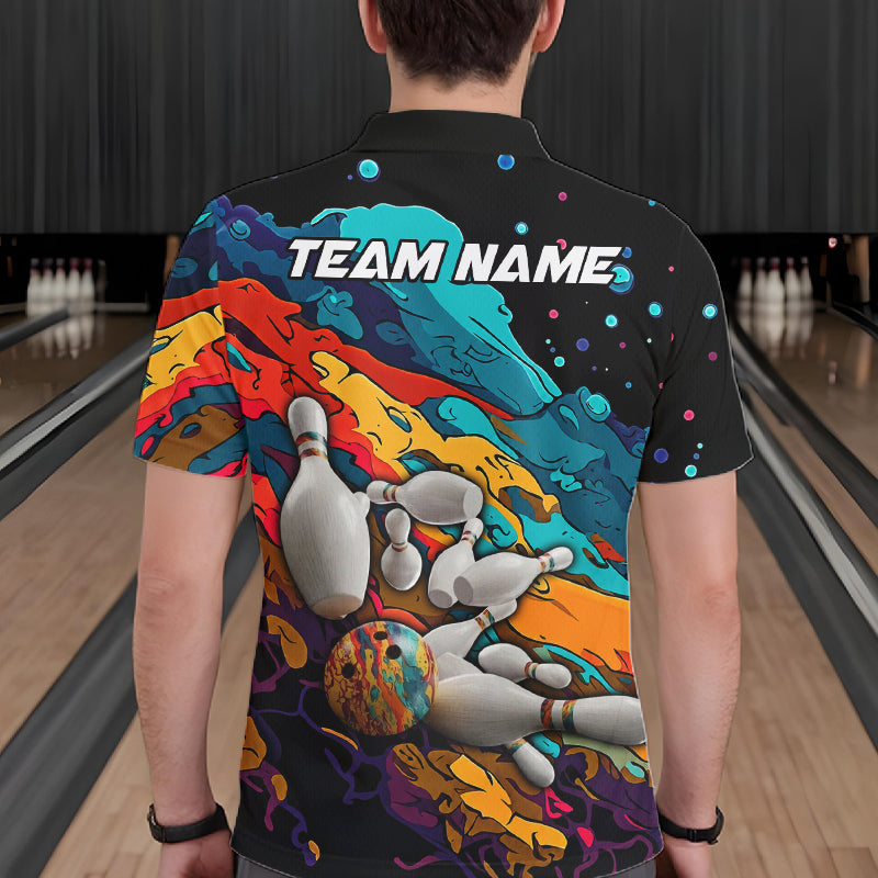 Man wearing colorful bowling shirt custom bowling apparel