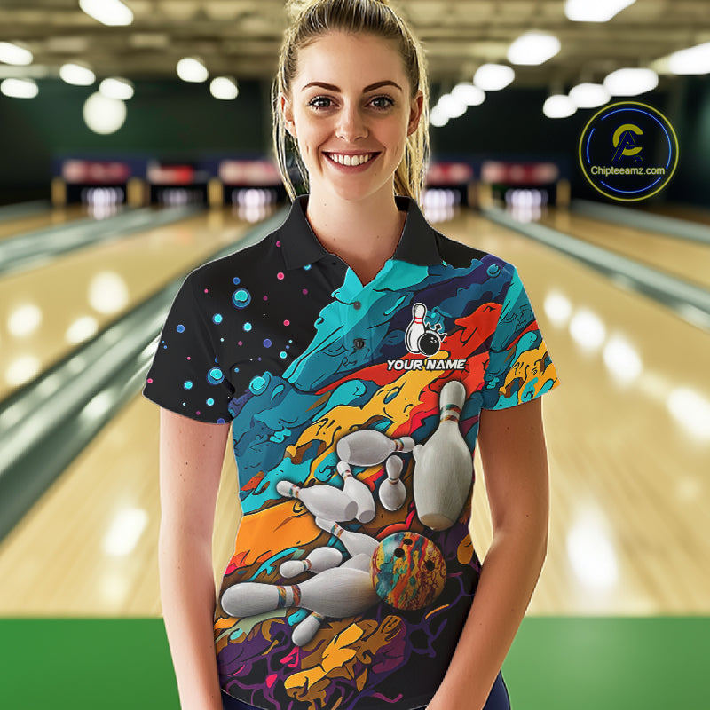 Colorful quarter zip bowling shirt for women custom bowling jersey mockup
