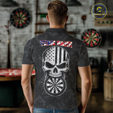 Load image into Gallery viewer, Male model wearing Patriotic Skull Eagle Black Darts Polo, Personalized USA Tournament Jersey