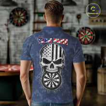 Load image into Gallery viewer, Male model wearing Patriotic Skull Eagle Blue Darts Polo, Personalized USA Tournament Jersey