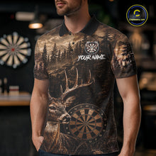Load image into Gallery viewer, Male model wearing Funny Deer Brown Grunge Darts Polo, Personalized Tournament Shirt